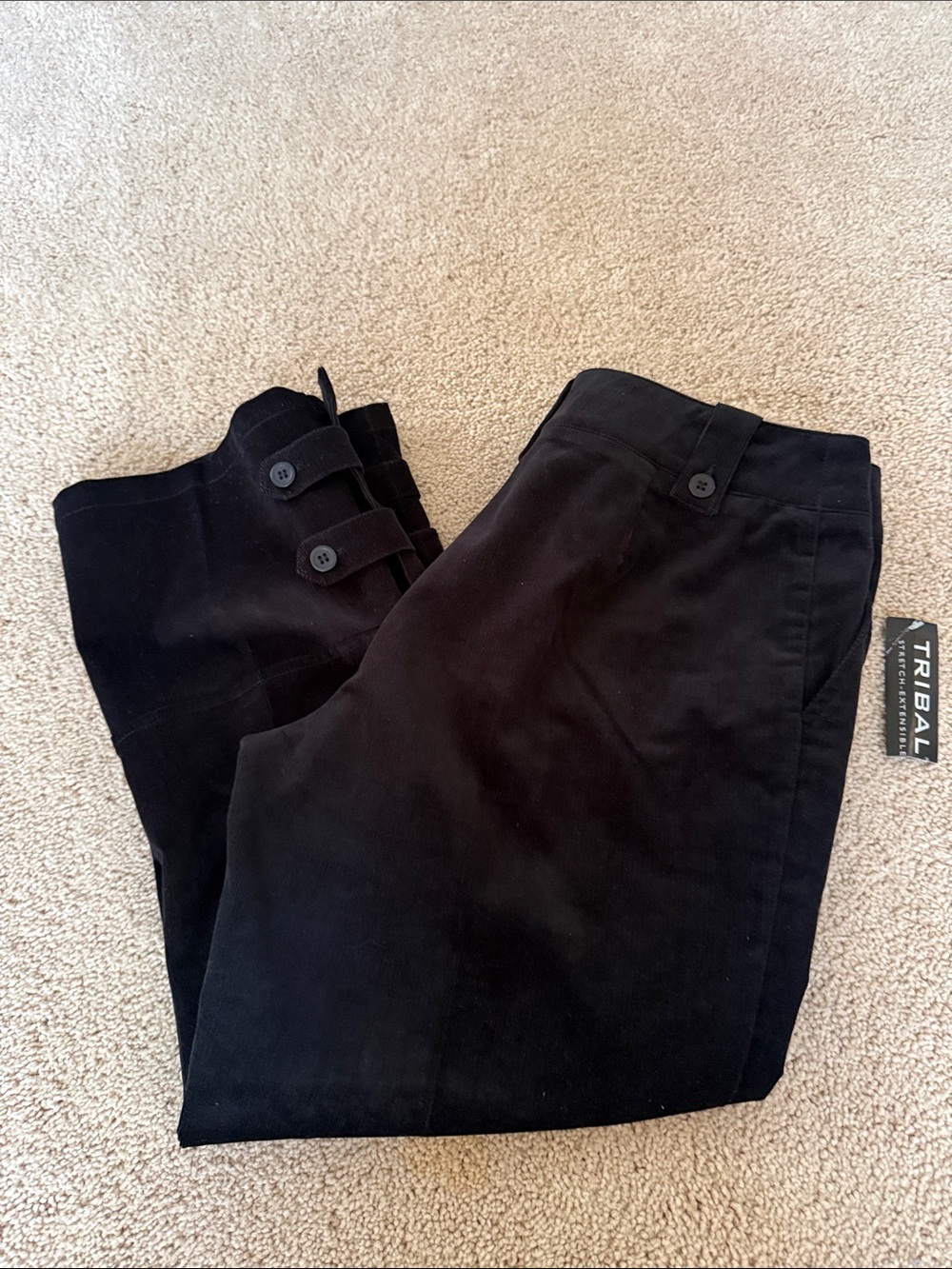Tribal Black Corduroy Button-Cuff Pants